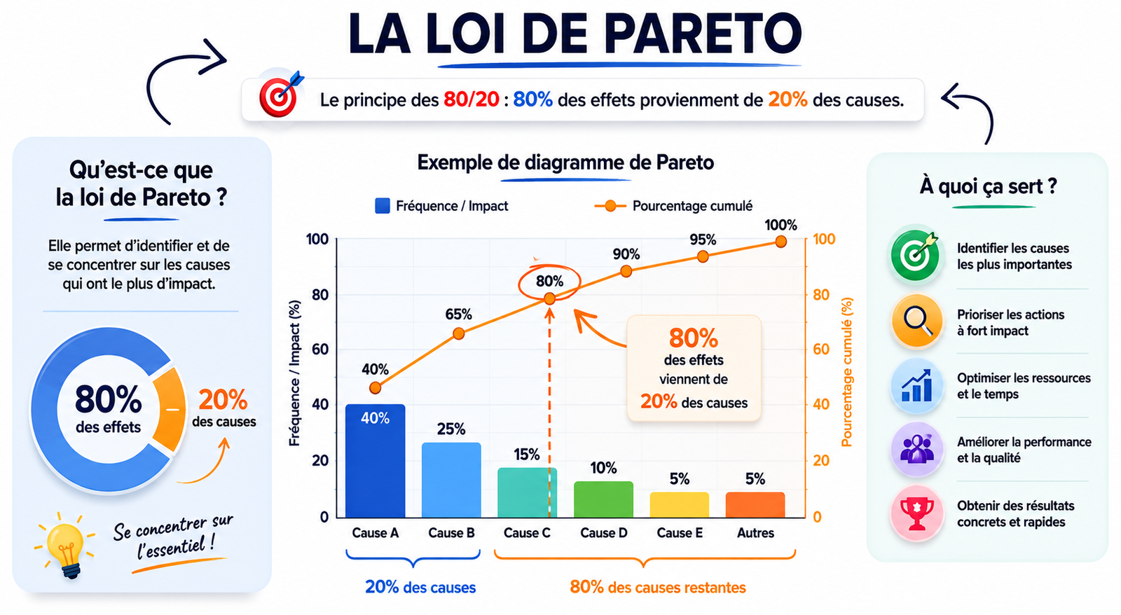 Loi de Pareto (Règle des 80/20) : Méthode, Diagramme et Exemple