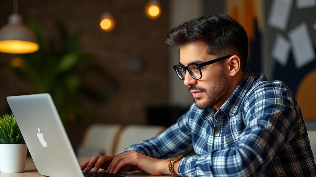 Personne regardant un ordinateur portable avec une expression de réussite visible