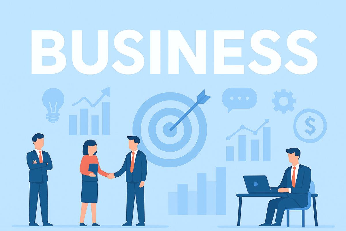 Illustration d’un bureau professionnel moderne avec ordinateur portable, graphiques financiers et ambiance business