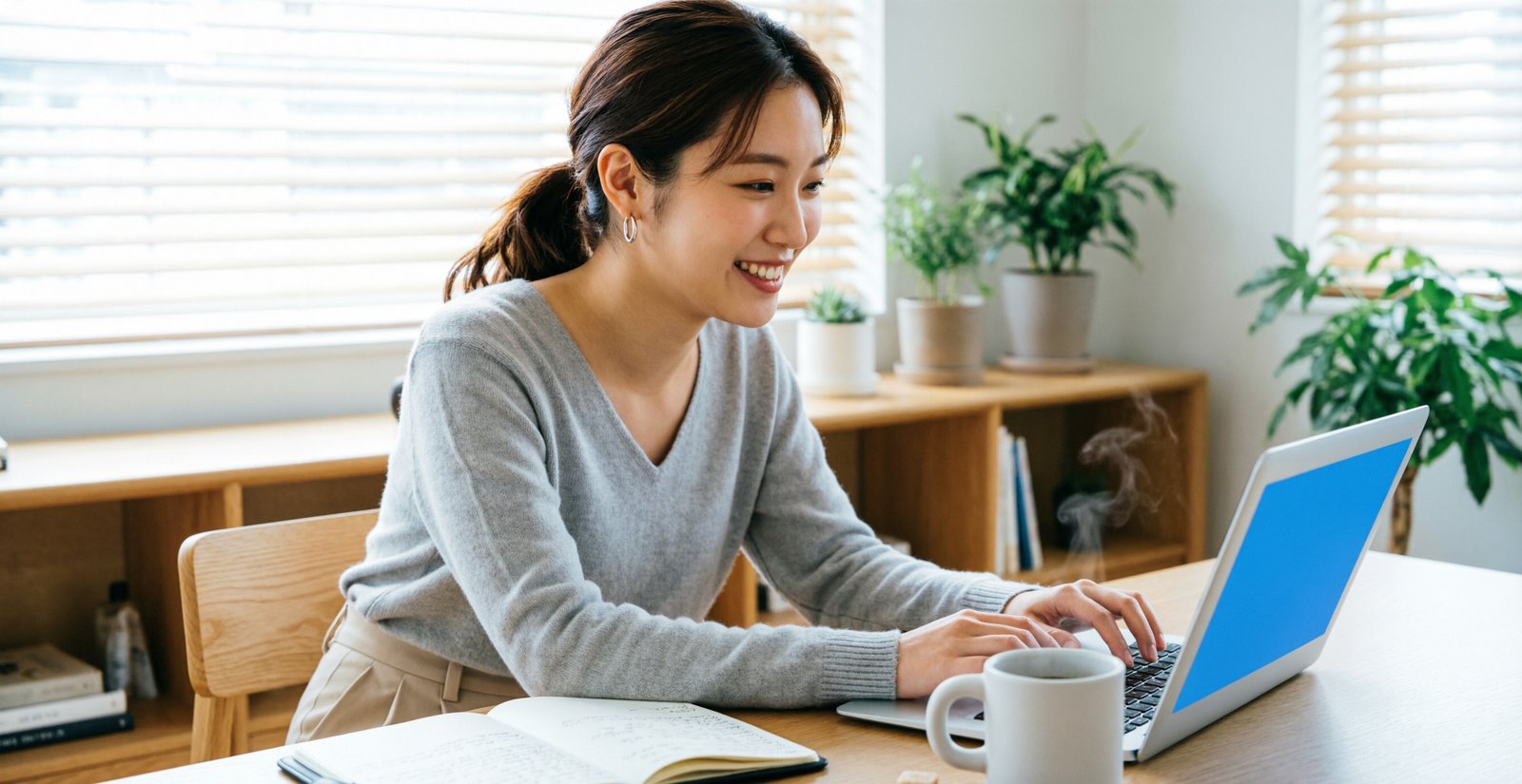 Assistant virtuel travaillant sur ordinateur portable depuis un bureau à domicile
