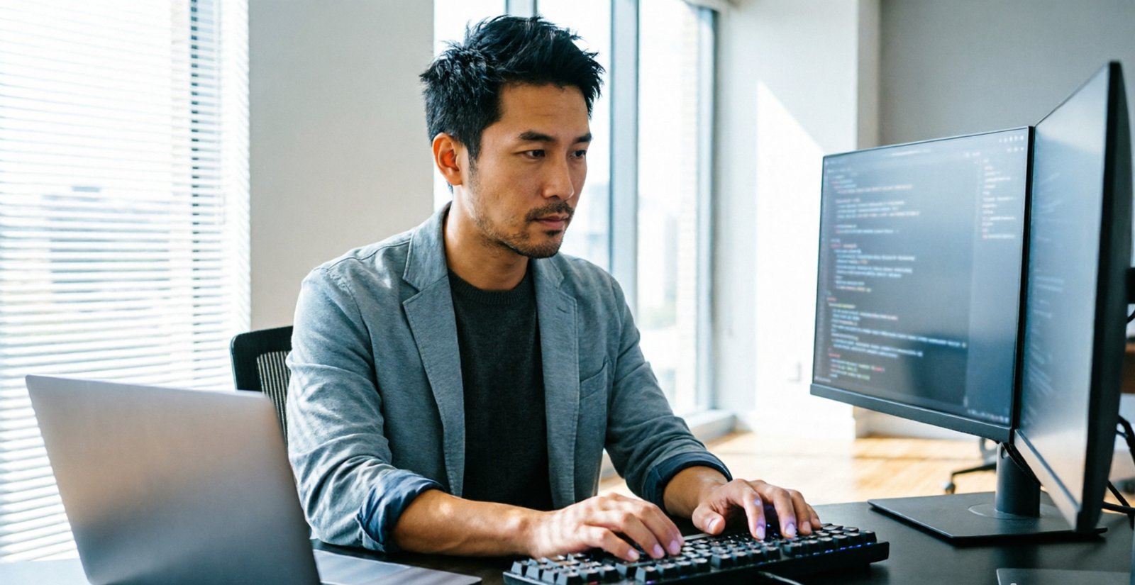 Développeur travaillant sur du code face à plusieurs écrans