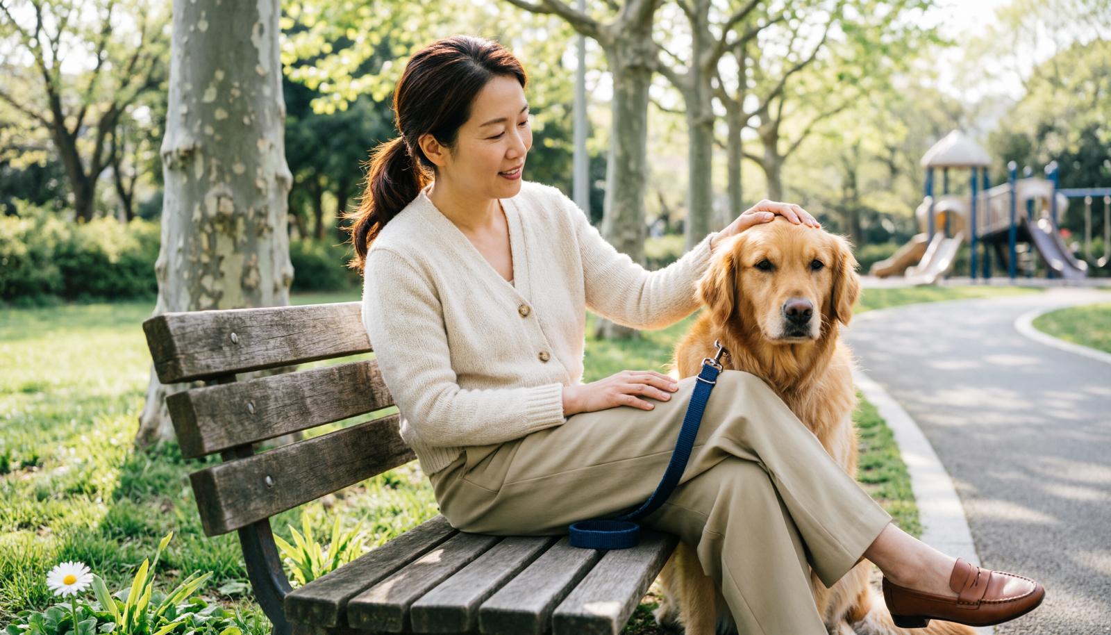 Personne s'occupant d'un chien dans un parc