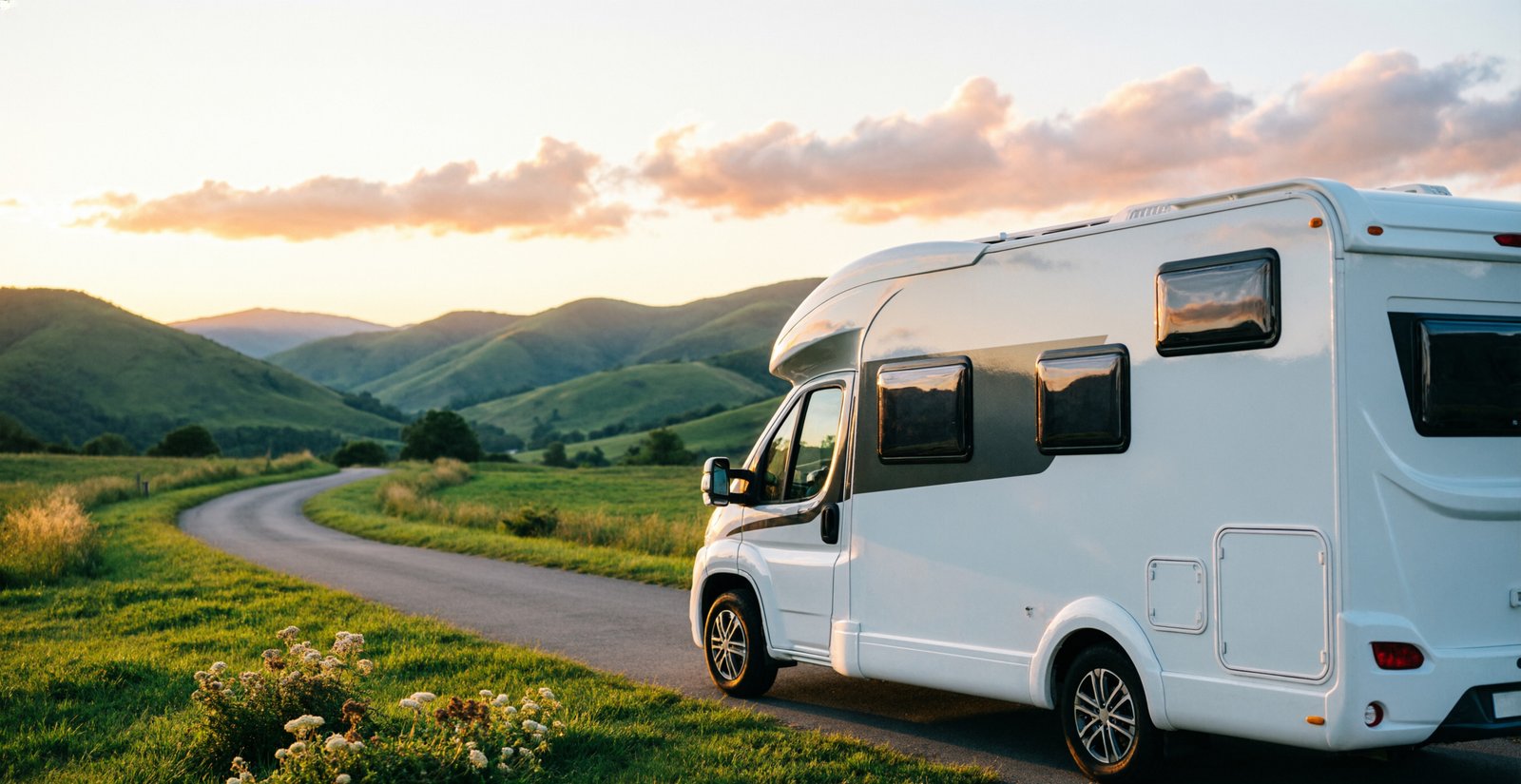 Camping-car garé dans un cadre naturel prêt à être loué