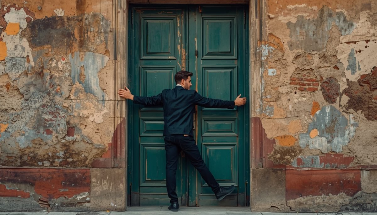 homme qui part en fermant un porte quitter un CDI